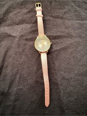 Laura Ashley Pink Leather Strap Watch with Gold Sparkle Dial
